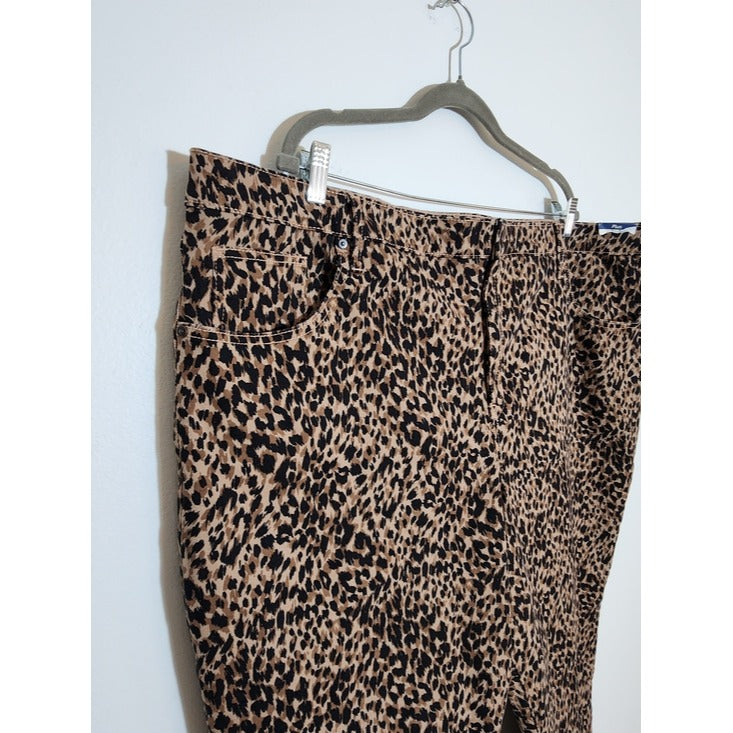 Terra & Sky Brown Black Leopard Print Straight Leg Pants Size 26W Petite NWT