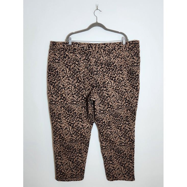 Terra & Sky Brown Black Leopard Print Straight Leg Pants Size 26W Petite NWT