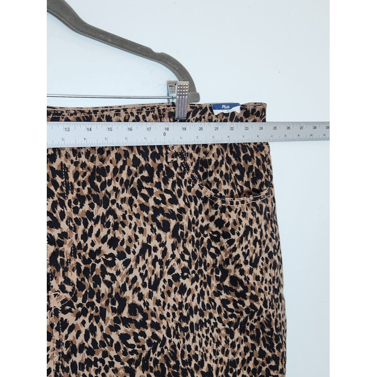 Terra & Sky Brown Black Leopard Print Straight Leg Pants Size 26W Petite NWT