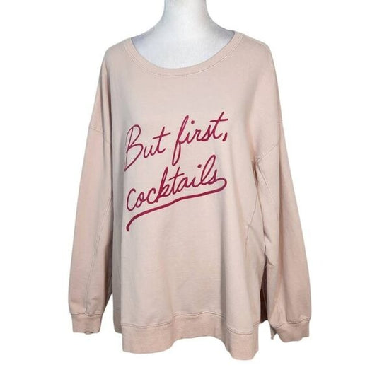 Wildfox Blush Pink But First Cocktails Sweatshirt Size XXL Wildfox Pink Sweatshi