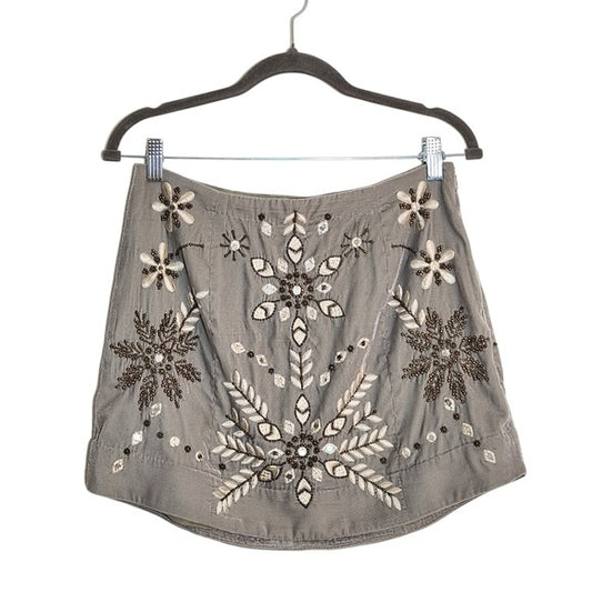 Free People Gray Velvet Embellished Snowflake Mini Skirt Size 8