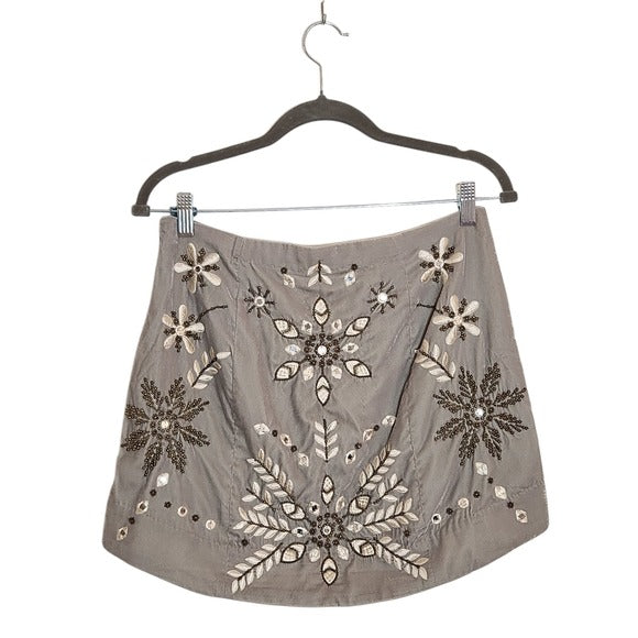 Free People Gray Velvet Embellished Snowflake Mini Skirt Size 8