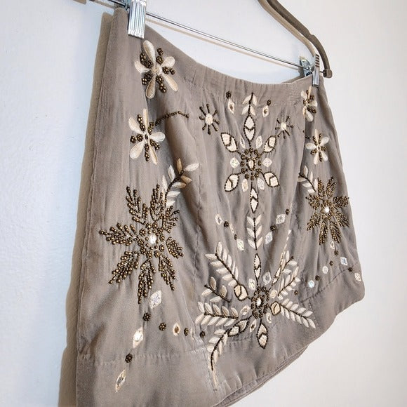 Free People Gray Velvet Embellished Snowflake Mini Skirt Size 8