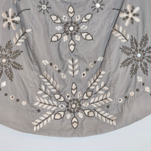 Free People Gray Velvet Embellished Snowflake Mini Skirt Size 8
