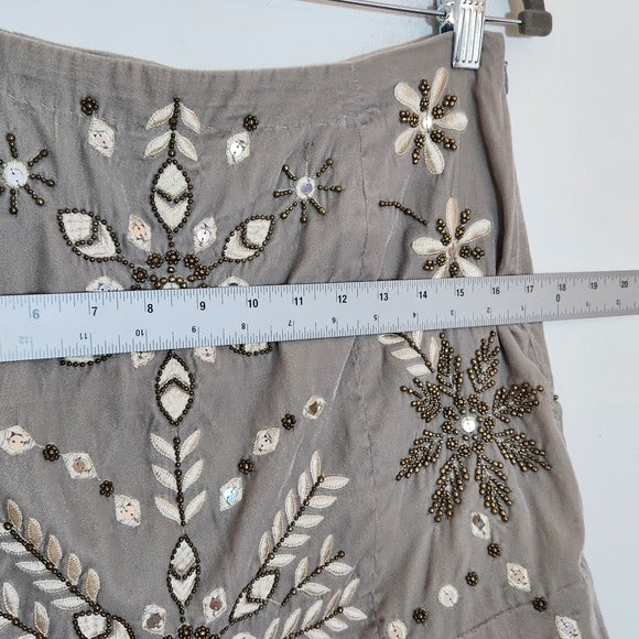 Free People Gray Velvet Embellished Snowflake Mini Skirt Size 8