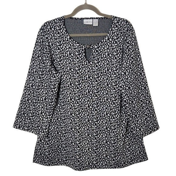 Chico's Black and Gray Knit Top with Cutout Size XL