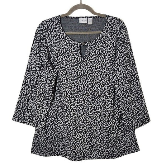 Chico's Black and Gray Knit Top with Cutout Size XL