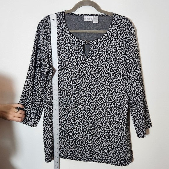 Chico's Black and Gray Knit Top with Cutout Size XL