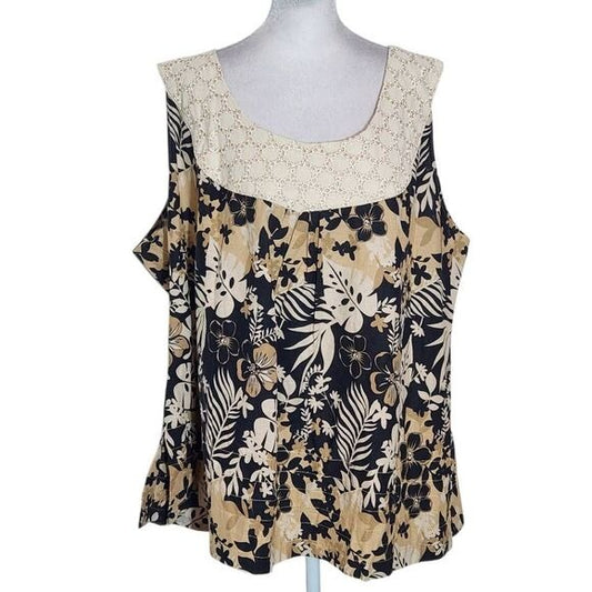 Lily Stanhope Floral Linen Sleeveless Blouse Size 3X Plus Size Floral Top New