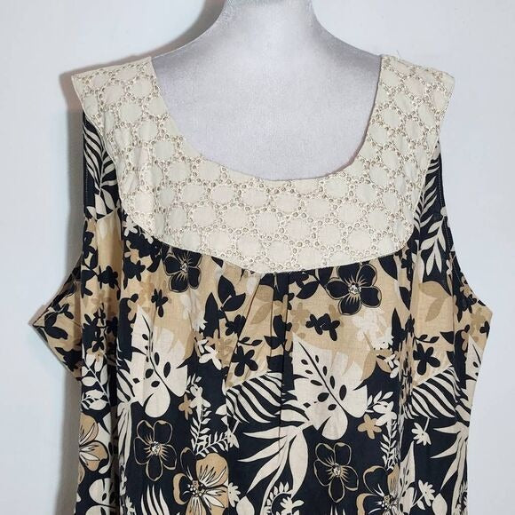 Lily Stanhope Floral Linen Sleeveless Blouse Size 3X Plus Size Floral Top New