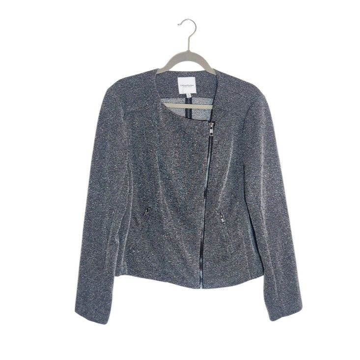 Catherine Malandrino Textured Gray Moto Jacket Blazer Zip-Up Size XL