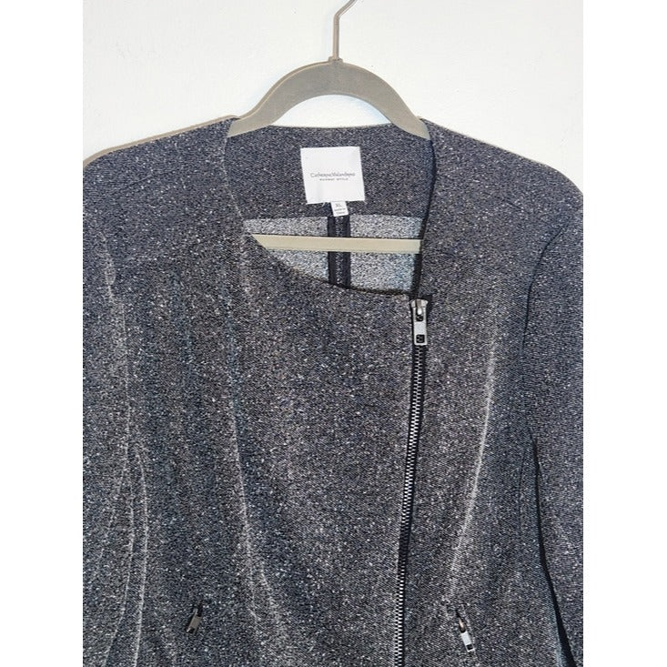 Catherine Malandrino Textured Gray Moto Jacket Blazer Zip-Up Size XL