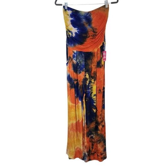Heart & Hips Orange and Blue Tie Dye Strapless Jumpsuit Size Medium NWT