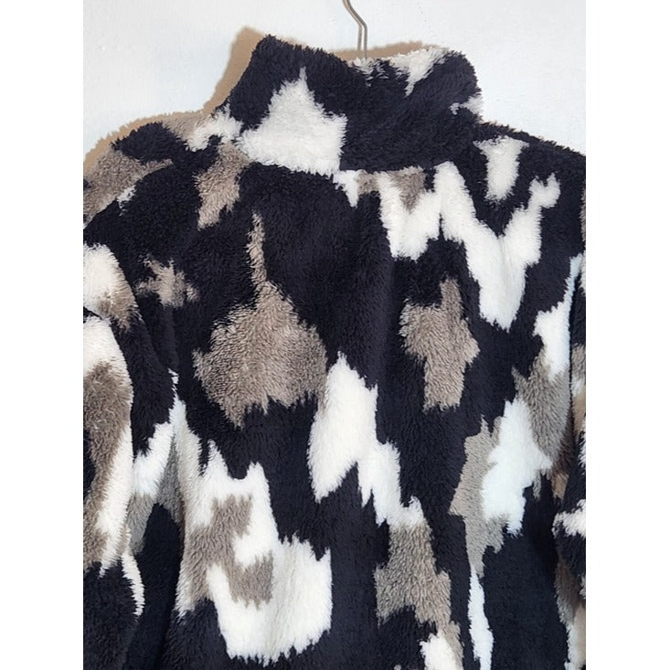 Eddie Bauer Black and Gray Sherpa Fleece Quarter Zip Pullover Size XXL