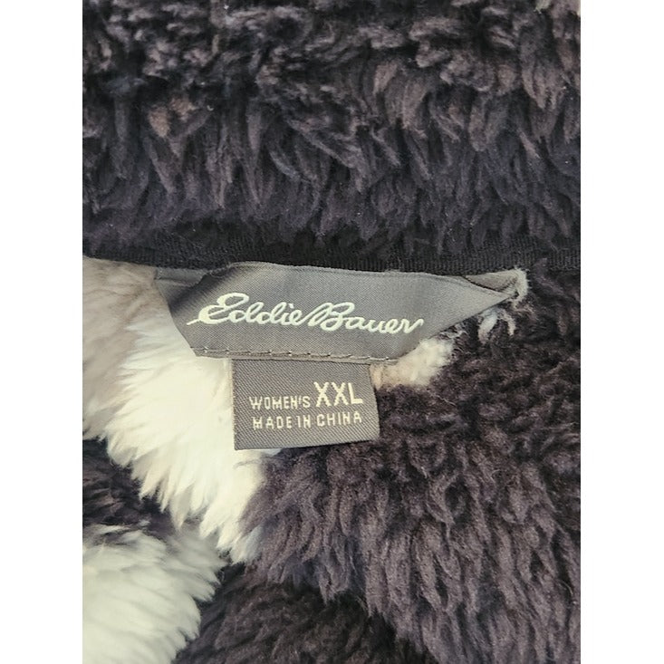 Eddie Bauer Black and Gray Sherpa Fleece Quarter Zip Pullover Size XXL