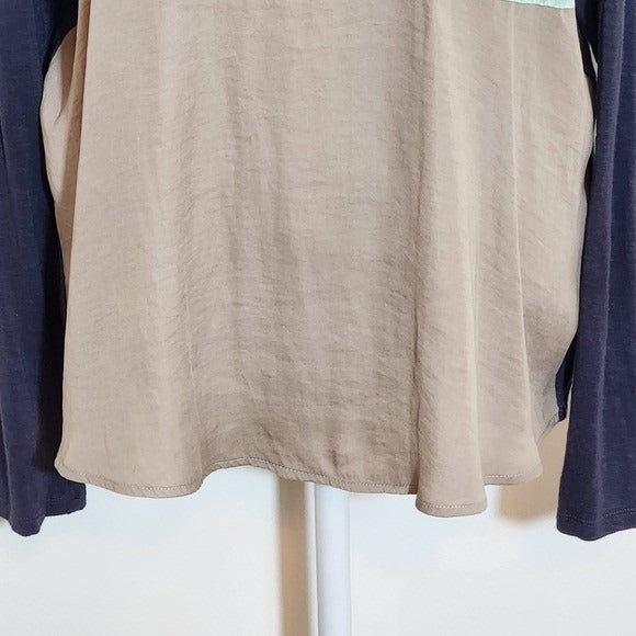 Dolan Colorblock Long Sleeve Top Size Large Tan and Navy Blouse