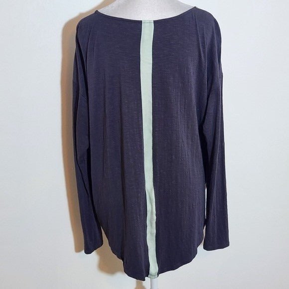 Dolan Colorblock Long Sleeve Top Size Large Tan and Navy Blouse