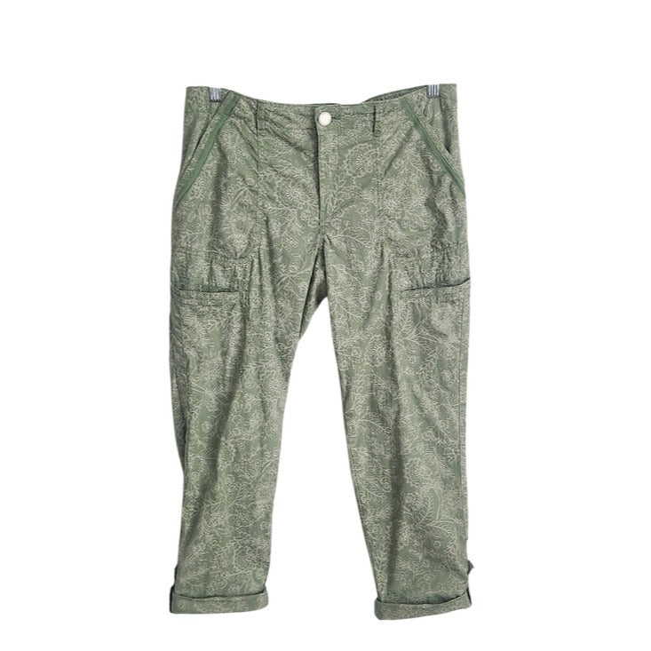 Democracy Green Floral Print Capri Cargo Pants Size 8