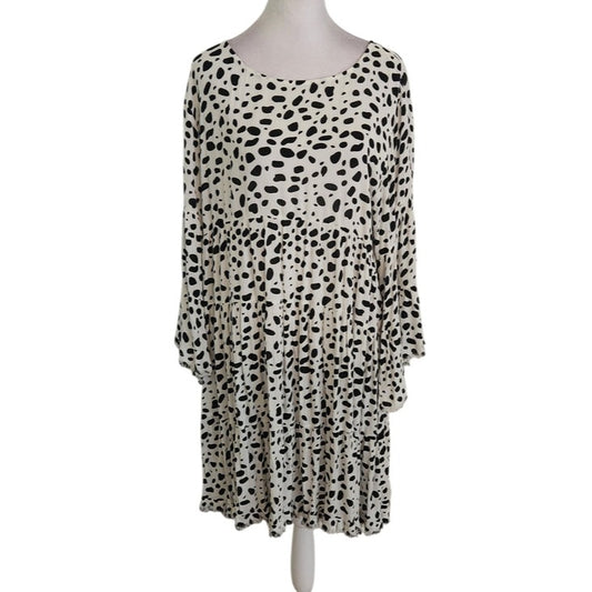 Umgee White and Black Dot Print Tiered Mini Dress Size Medium