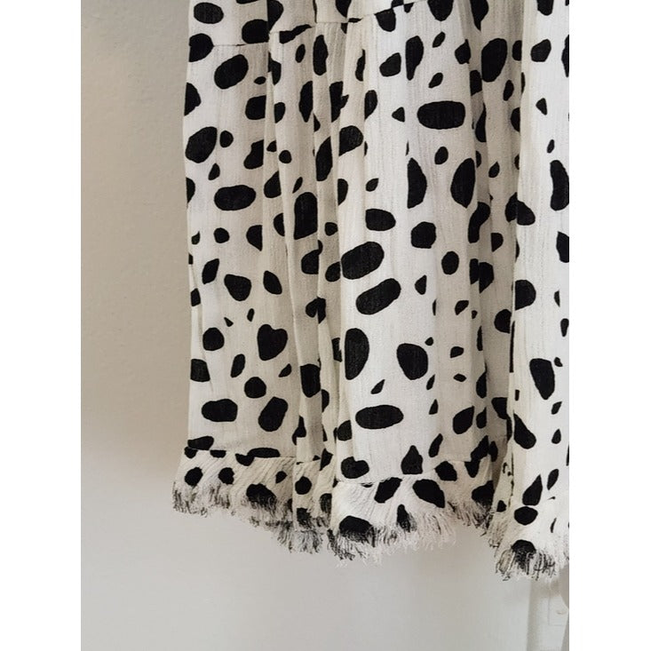 Umgee White and Black Dot Print Tiered Mini Dress Size Medium