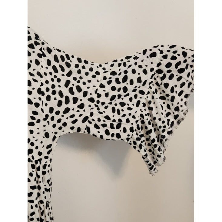 Umgee White and Black Dot Print Tiered Mini Dress Size Medium