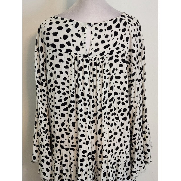 Umgee White and Black Dot Print Tiered Mini Dress Size Medium