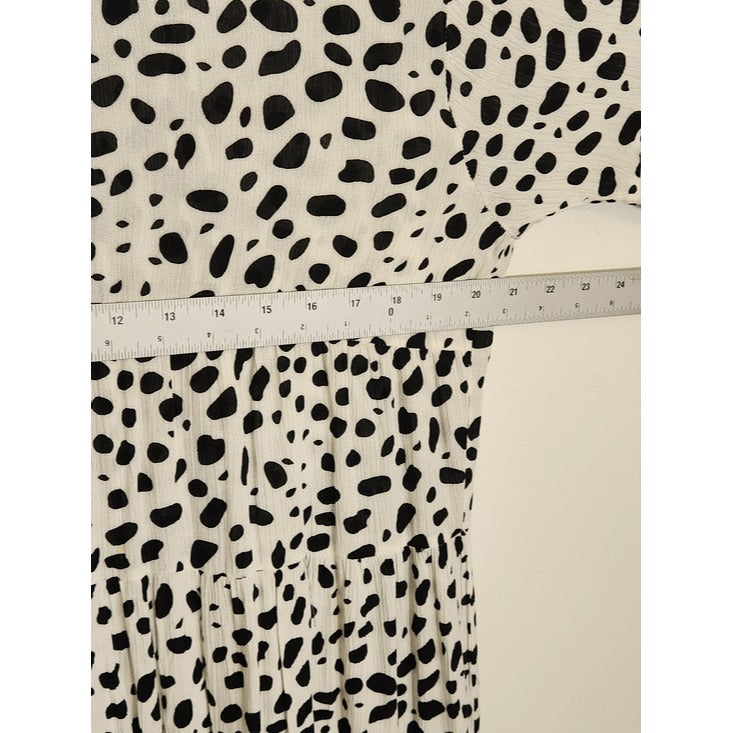 Umgee White and Black Dot Print Tiered Mini Dress Size Medium