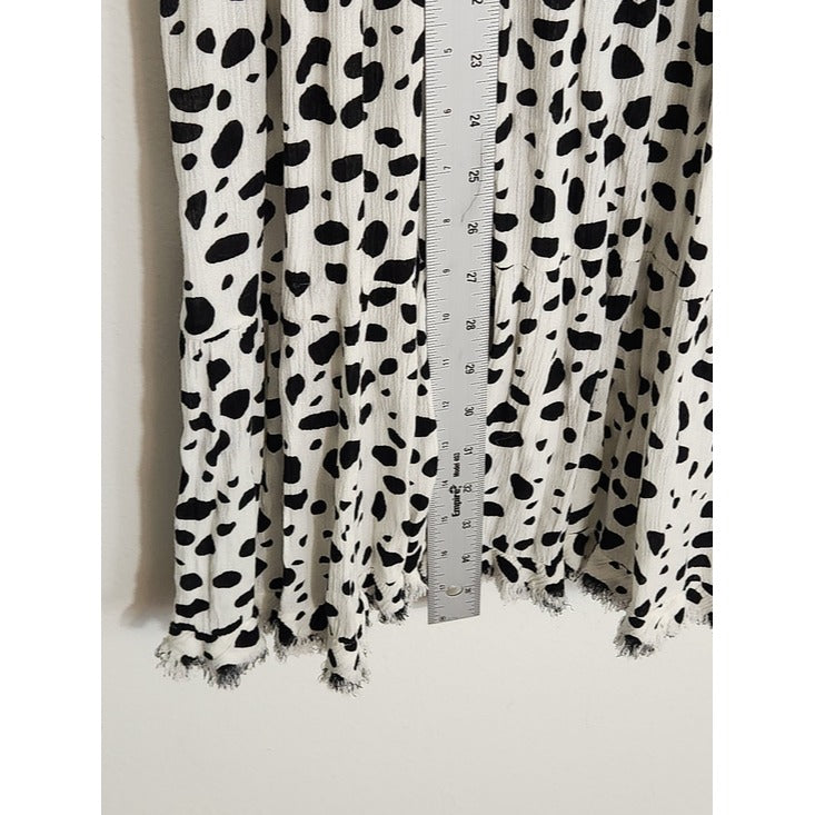 Umgee White and Black Dot Print Tiered Mini Dress Size Medium