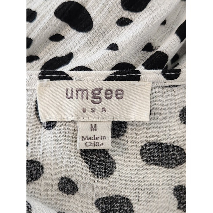 Umgee White and Black Dot Print Tiered Mini Dress Size Medium
