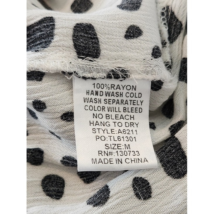 Umgee White and Black Dot Print Tiered Mini Dress Size Medium