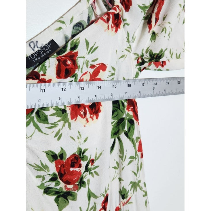 Topshop White and Red Floral Print Dress Size 10 Wedding Guest Dress