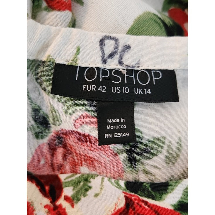 Topshop White and Red Floral Print Dress Size 10 Wedding Guest Dress