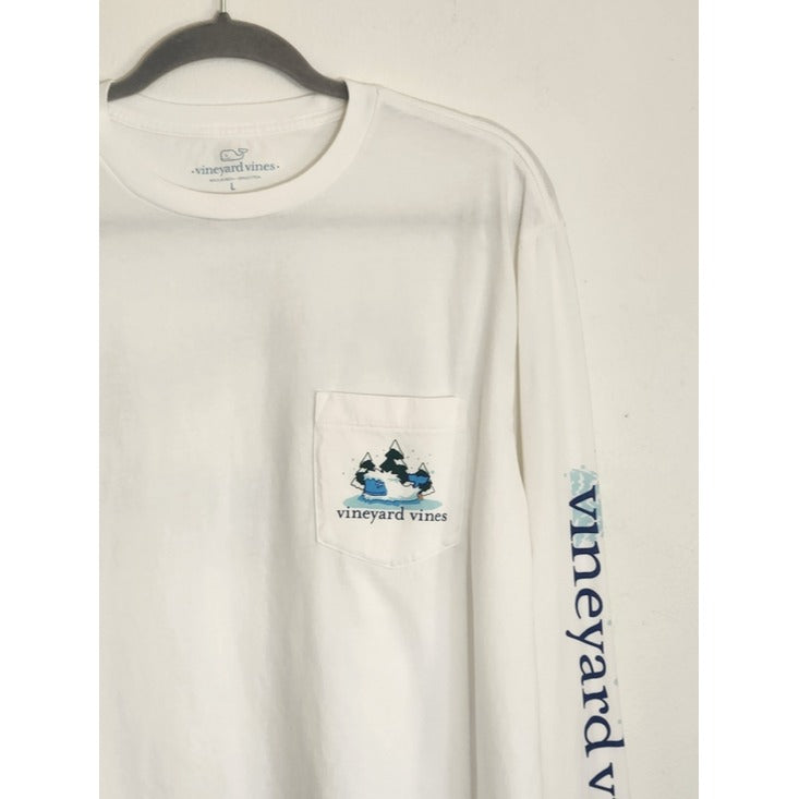 Vineyard Vines White and Blue Yeti Whale Long Sleeve Tee Size Large
