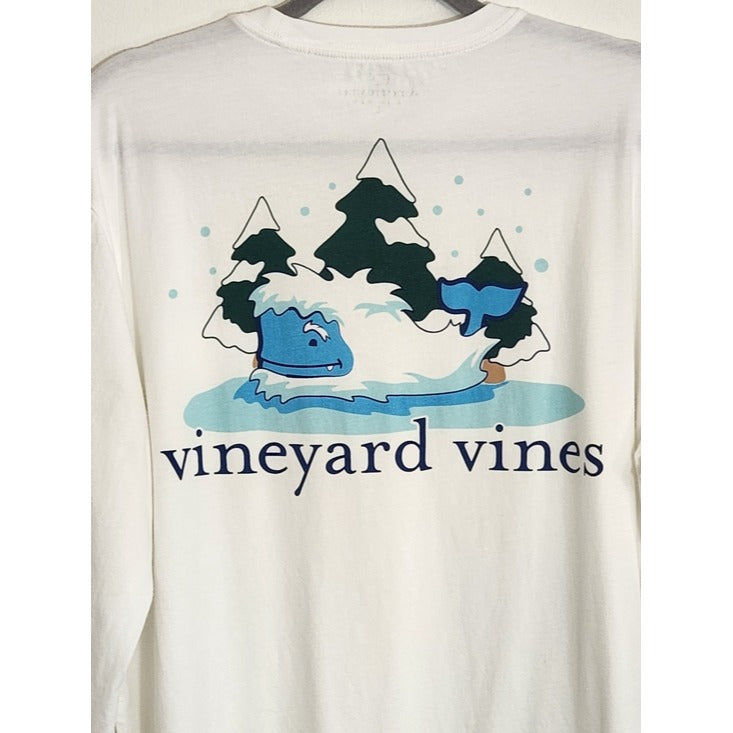 Vineyard Vines White and Blue Yeti Whale Long Sleeve Tee Size Large