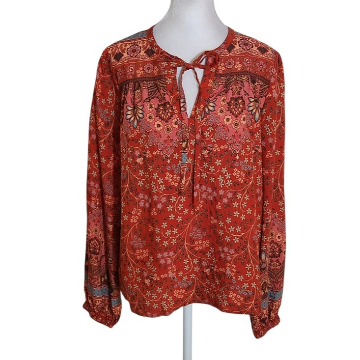 Fate Red Multi-Color Boho Peasant Blouse Size Small
