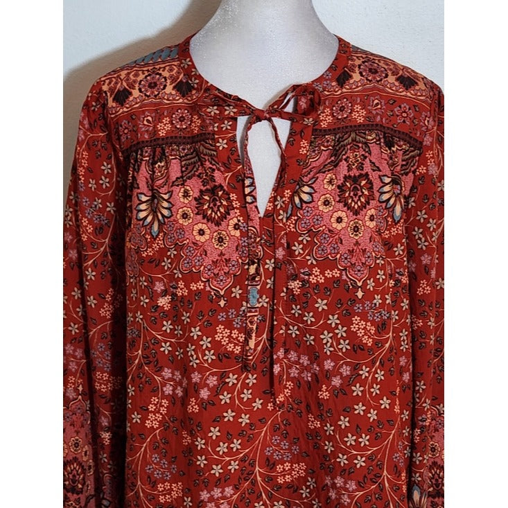 Fate Red Multi-Color Boho Peasant Blouse Size Small