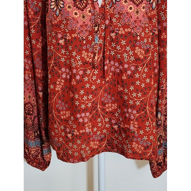 Fate Red Multi-Color Boho Peasant Blouse Size Small