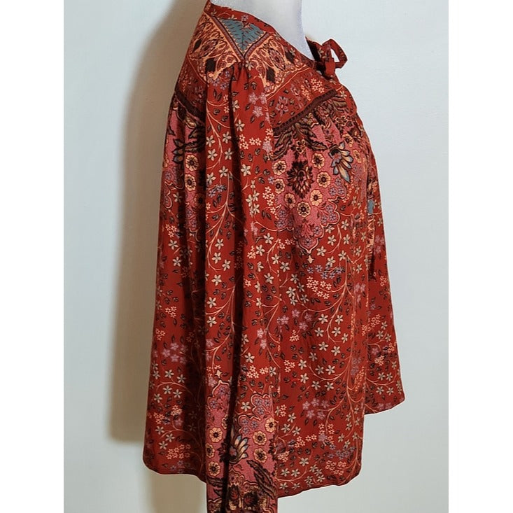 Fate Red Multi-Color Boho Peasant Blouse Size Small