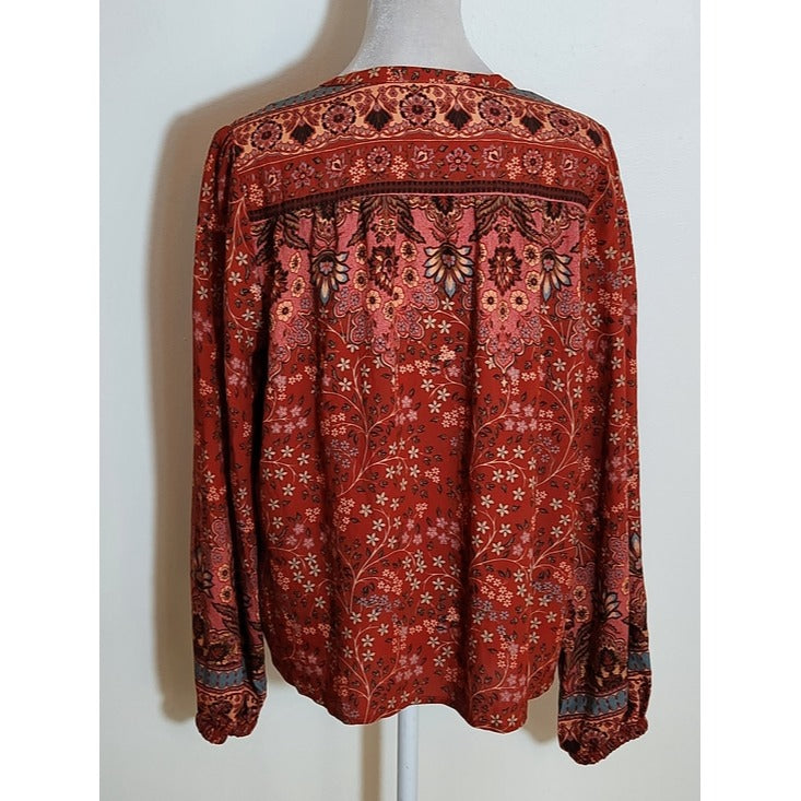 Fate Red Multi-Color Boho Peasant Blouse Size Small
