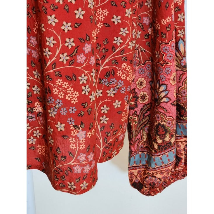 Fate Red Multi-Color Boho Peasant Blouse Size Small