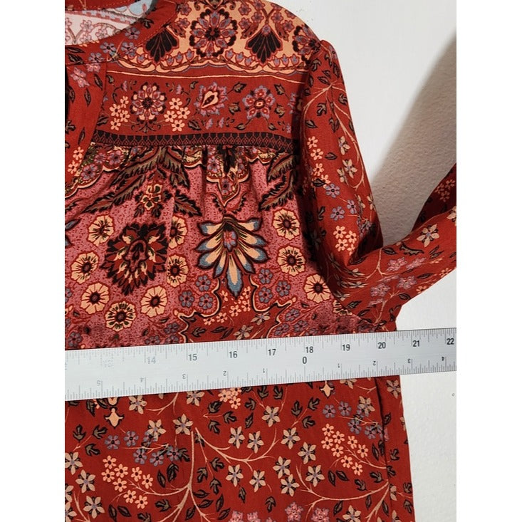 Fate Red Multi-Color Boho Peasant Blouse Size Small