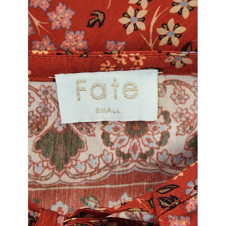Fate Red Multi-Color Boho Peasant Blouse Size Small