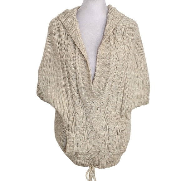 American Eagle Cream Chunky Knit Hoodie Sweater Size Medium