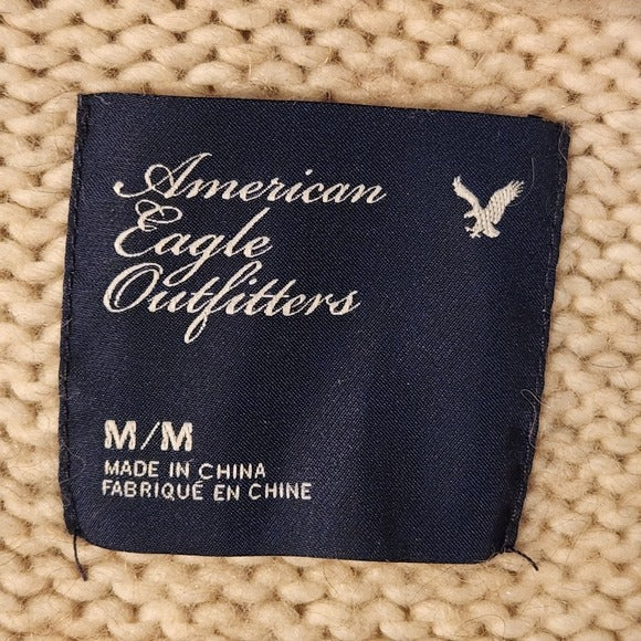 American Eagle Cream Chunky Knit Hoodie Sweater Size Medium