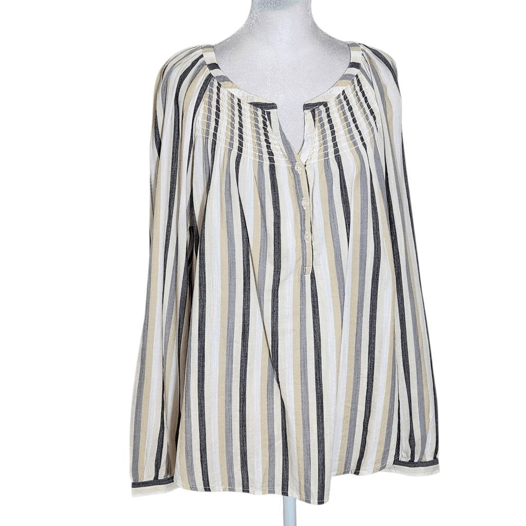 St. John's Bay Cotton Stripe Blouse NWT Size Medium Cream and Black Stripe Top