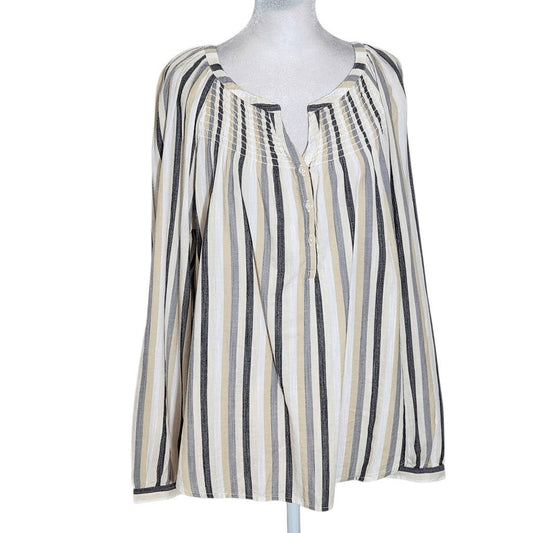 St. John's Bay Cotton Stripe Blouse NWT Size Medium Cream and Black Stripe Top