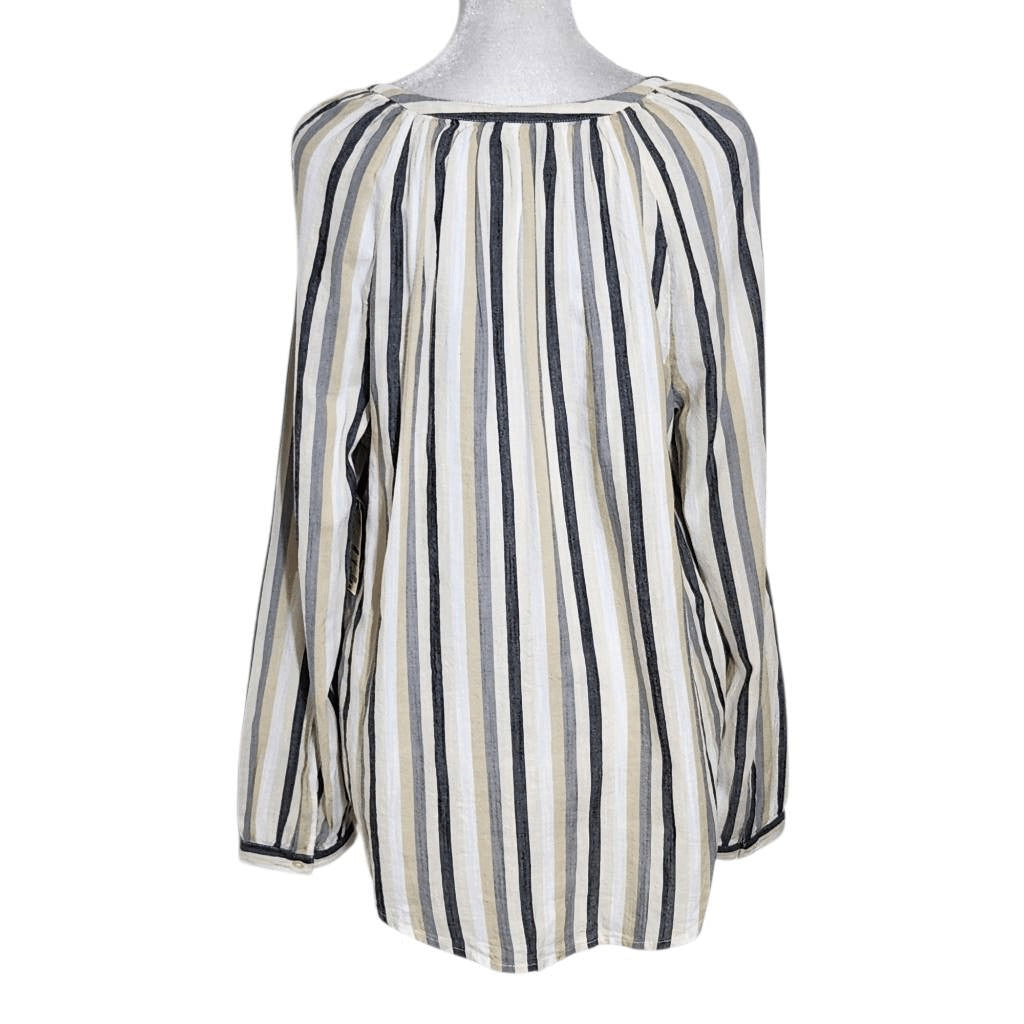 St. John's Bay Cotton Stripe Blouse NWT Size Medium Cream and Black Stripe Top