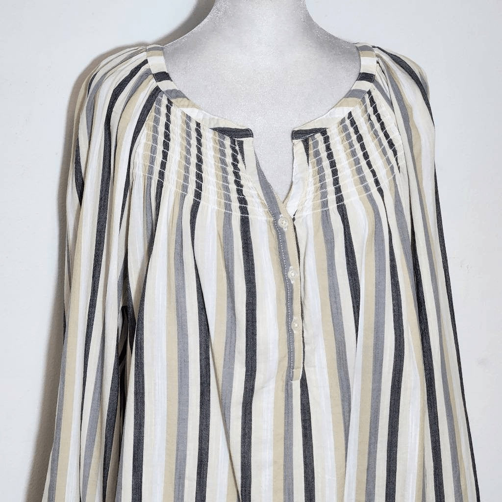 St. John's Bay Cotton Stripe Blouse NWT Size Medium Cream and Black Stripe Top