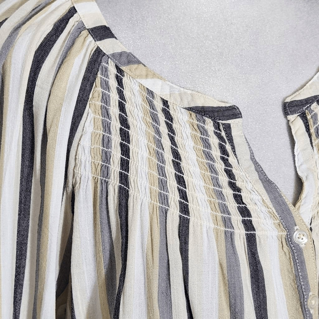 St. John's Bay Cotton Stripe Blouse NWT Size Medium Cream and Black Stripe Top