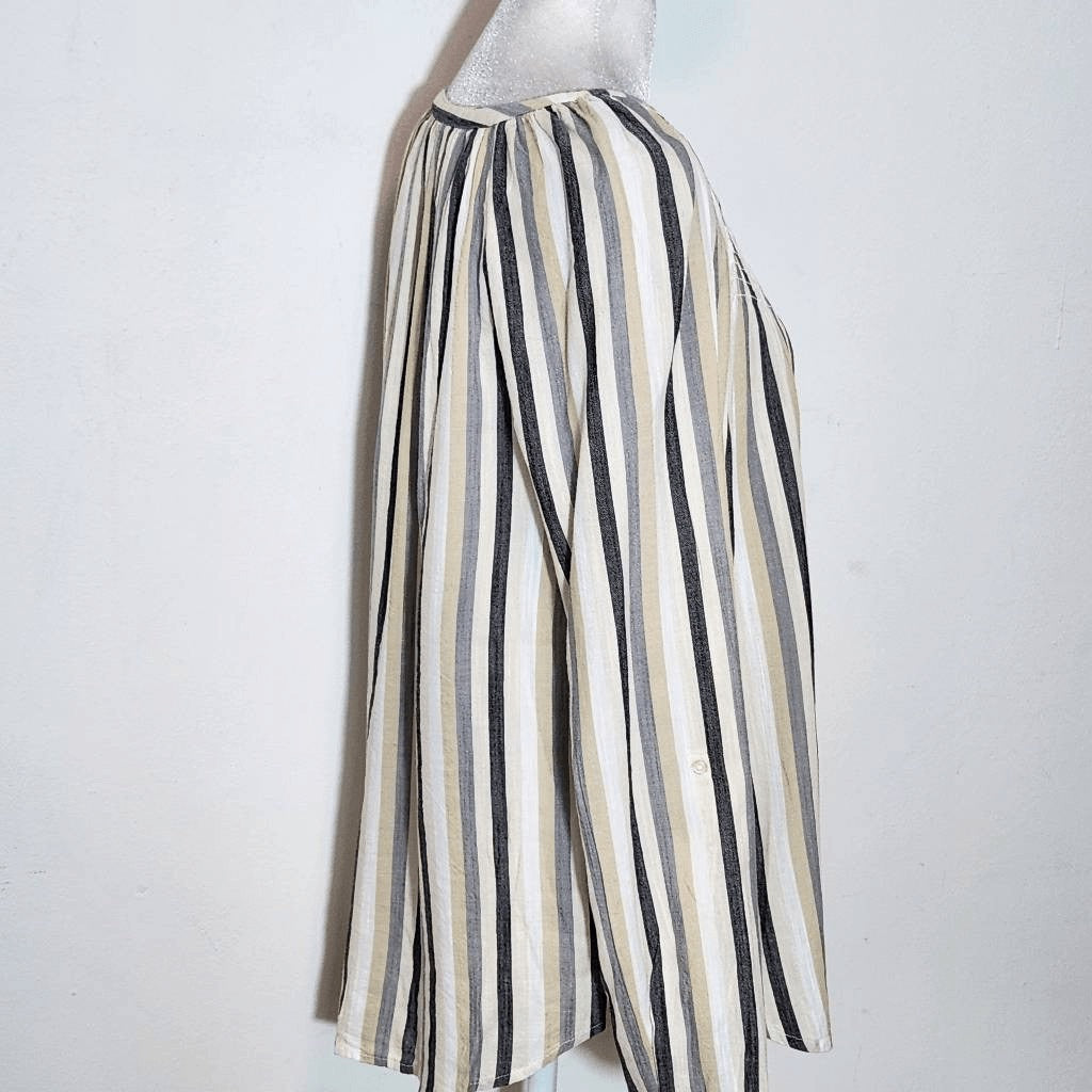 St. John's Bay Cotton Stripe Blouse NWT Size Medium Cream and Black Stripe Top